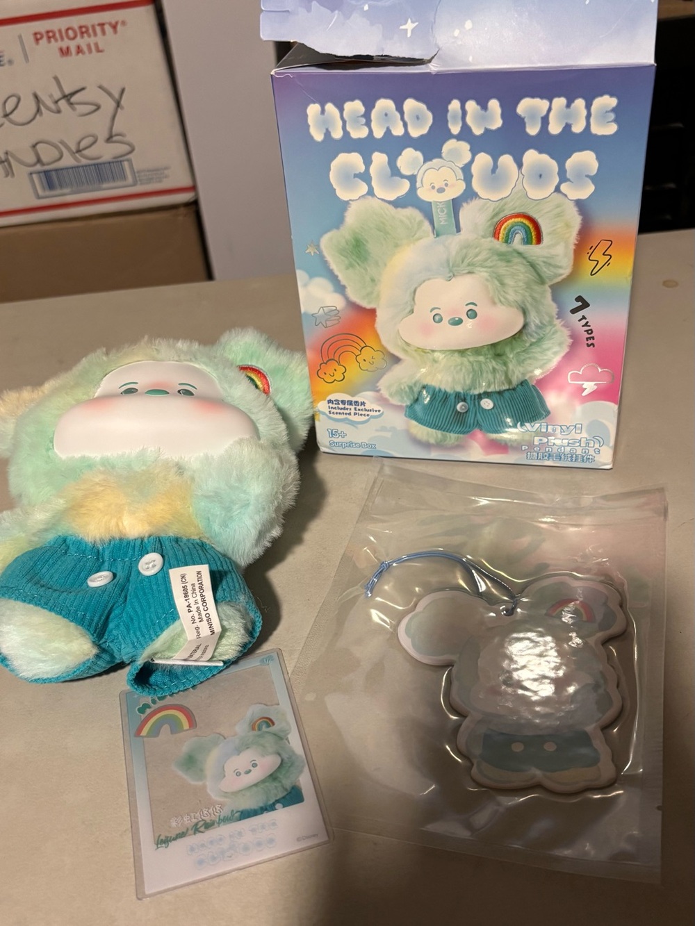 Plush Toy - Green Rainbow Cozy Buddy head in the clouds mystery box opened  soft